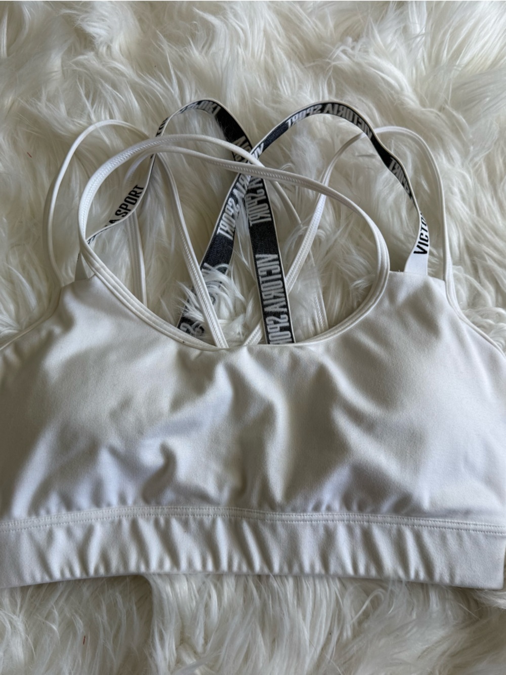 White Strappy Victoria Secret Sports Bralette with Logo Elastic Straps